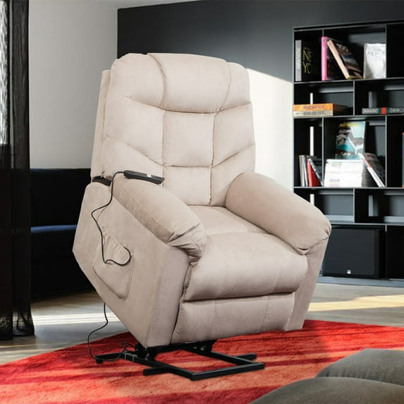 Electric Recliner Chair, Heavy Duty Power Lift Recliners for Elderly Wide Seat, 330 lb Capacity Bedroom Chair with Side Pockets, Remote Control, Modern Reclining Office Chair, Beige, Q17919