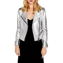 Women's Genuine Silver Lambskin Leather Jacket Motorcycle Slim Fit Biker Jacket W290