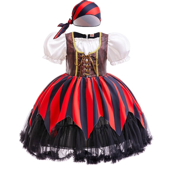 Girls Pirate Costume with Scarf Halloween Buccaneer Princess Outfit Set