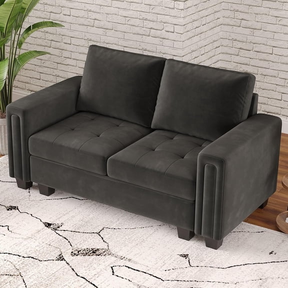UNBRAND Velvet Modular Loveseat Sofa Couch 2 Seater Sofa Love Seats for Small Space Grey