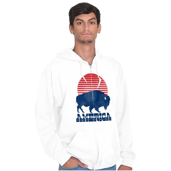 Vintage Patriotic American Buffalo Zip Up Hoodie Men's Women's Brisco Brands S