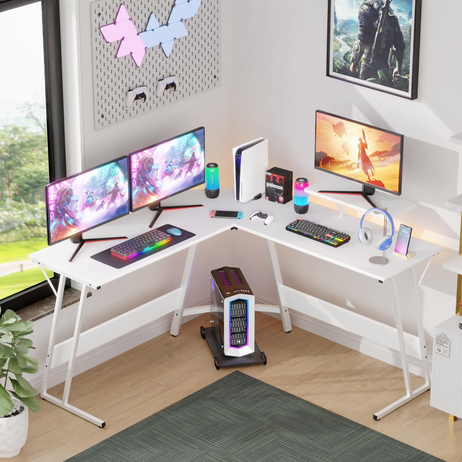 FDW L Shaped Desk Corner Gaming Desk with Large Desktop Studying Working Desk, White