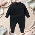 thumbnail image 2 of Suilloe Baby Boys Girls Cotton Bodysuits Long Sleeve Solid Color Front Opening Footed Romper Comfort Warmth Front Snap Closure Pajama Jumpsuit For Crawling,Sizes 3-6 Months, 2 of 3