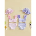 thumbnail image 2 of Qmyliery Toddler Girl Bikini Set Swimsuit Plaid Print Flutter Sleeves Tank Tops with Shorts and Hat Bathing Suit 3 Pcs Beachwear 6 12 18 24 Months 3 Years, 2 of 8