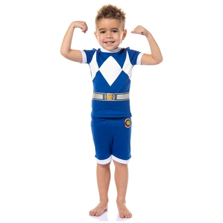 Power Rangers Toddler Kids Mighty Morphin Character 2 Piece Tight Fit Short Sleeve and Shorts Pajama Set Loungewear