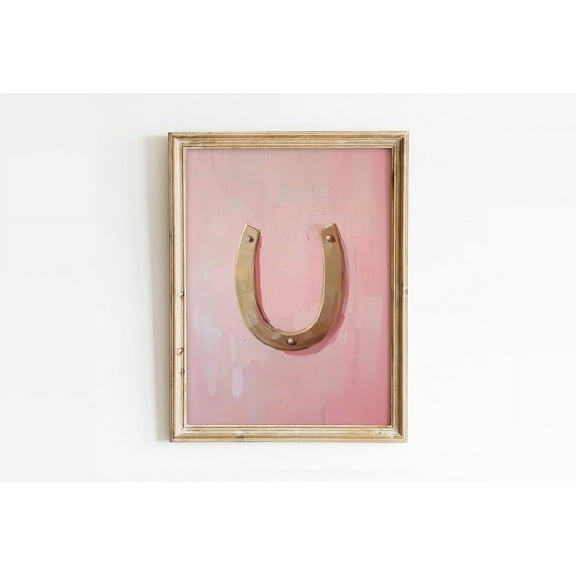 Kna Prints - Lucky Golden Horseshoe Wall Art, Girly Good Luck Poster, Preppy Room Decor, Trendy Pink Western Print, Cowgirl, UNFRAMED-8x12