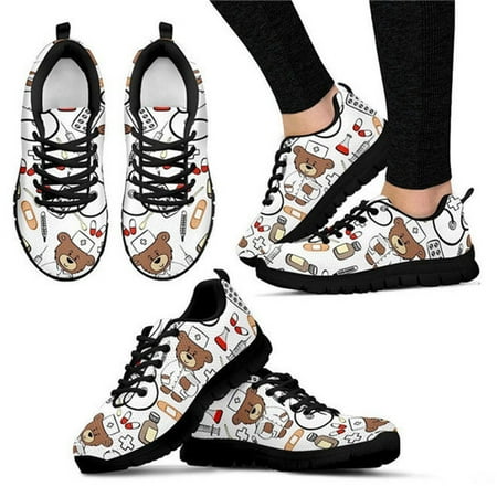 

Men Surgeon Flats Shoes Male Casual Air Mesh Shoes 3D Nurse Doctor Bear Print Lace Up Breathable Student Sneakers