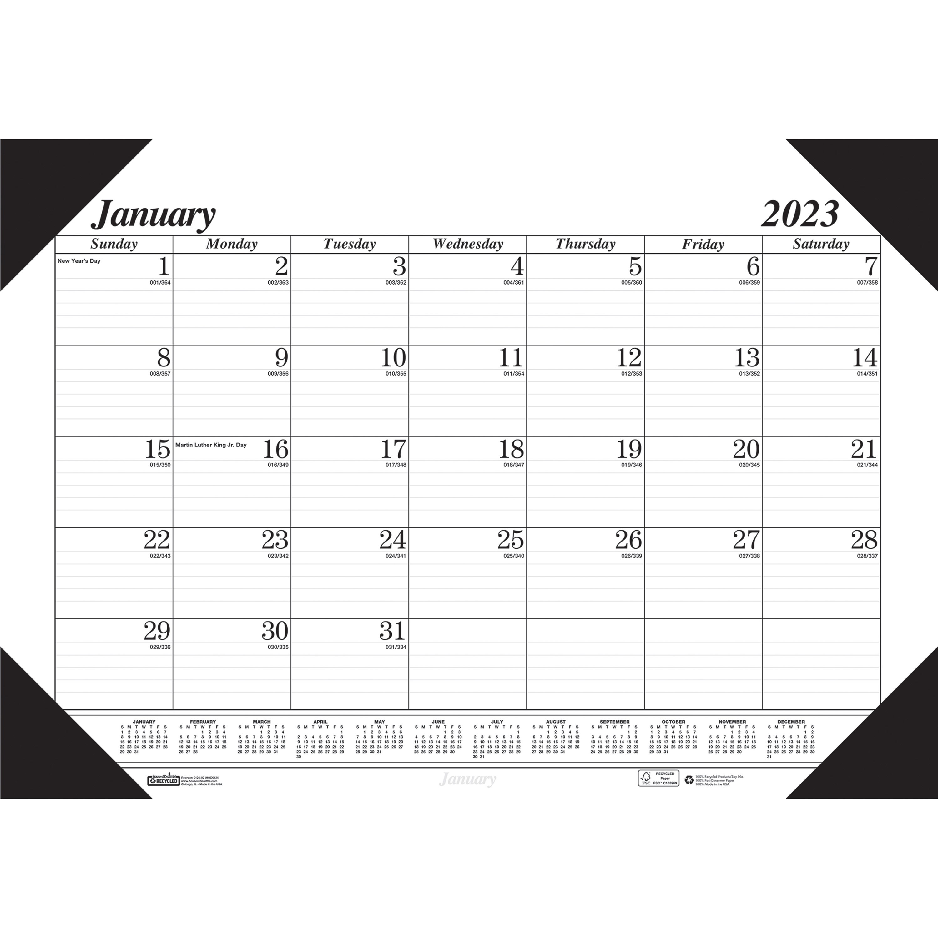House of Doolittle 2022, 13" x 18.5" Desk Pad Calendar Economy Black and White