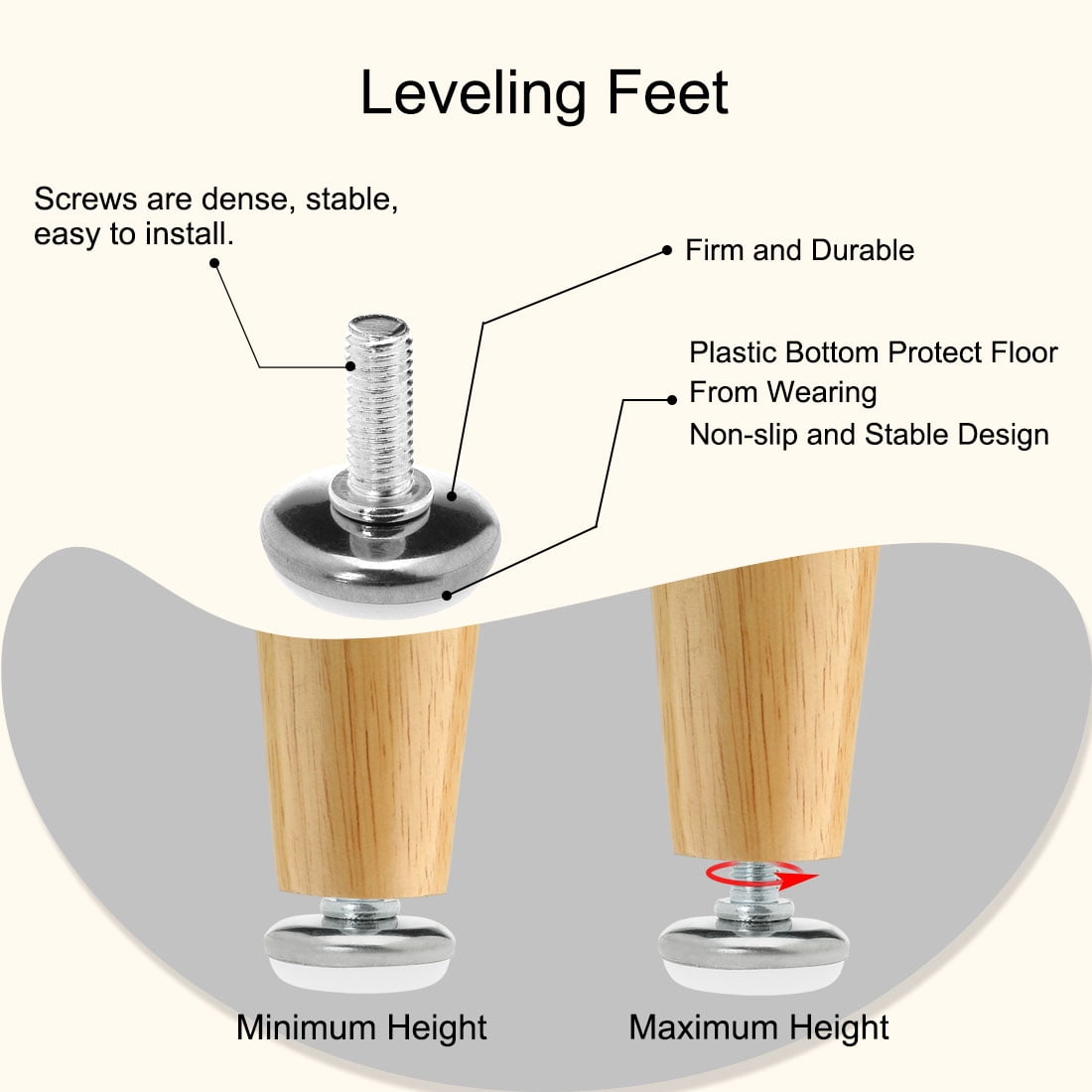 Unique Bargains 4Pcs M8 x 25mm Adjustable Leveling Feet for Furniture and Equipment