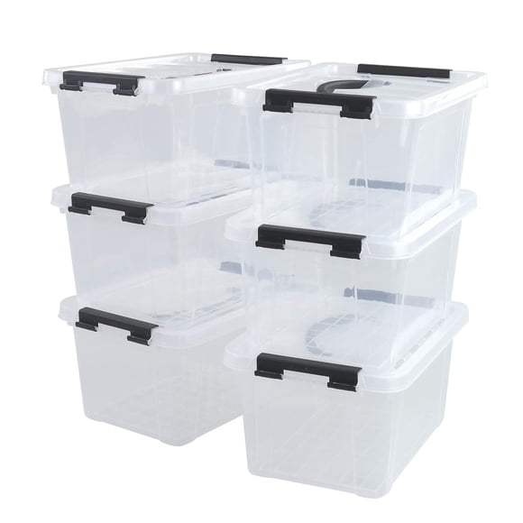 Cajas organizadoras transparentes con asa, 6 unidades caja de almacenaje con tapa