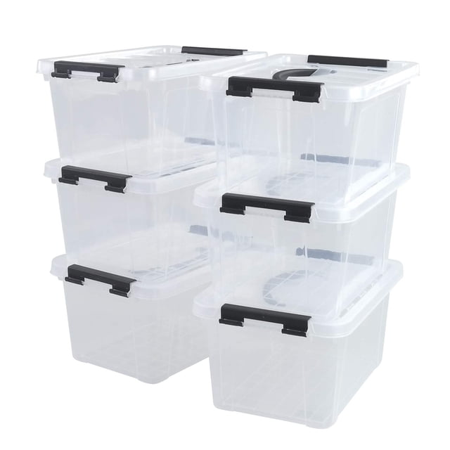 Cajas organizadoras transparentes con asa, 6 unidades caja de almacenaje con tapa