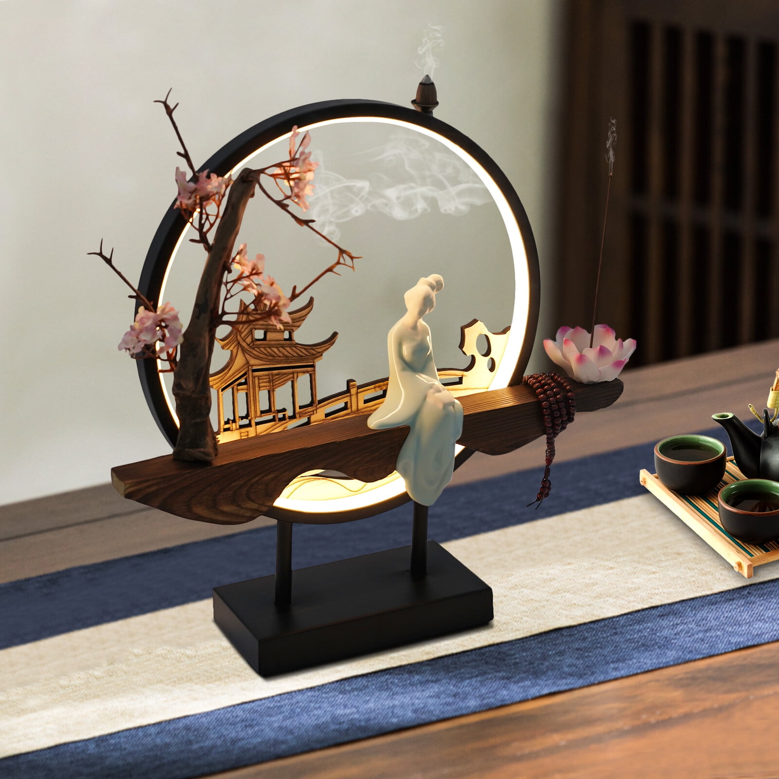 Incense Burner Holder 3 Gear Led Night Light Ceramic Backflow Incense Decoration