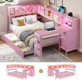 thumbnail image 5 of Twin Size Daybed with Drawers and Bookcase Storage,Corner Bed Frame with Desk,Charging Station and Led Lights,Twin Metal Platform Bed Frame with Open Shelves,Pink, 5 of 13