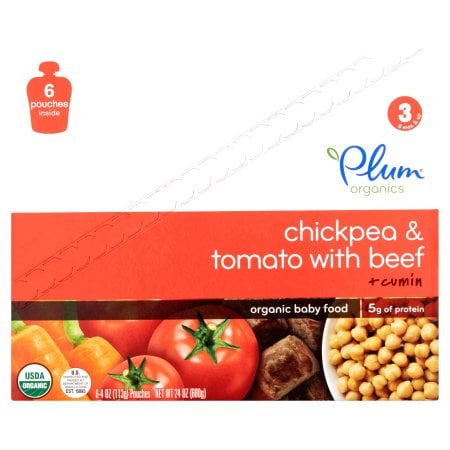 Plum Organics Chickpea & Tomato with Beef + Cumin Organic Baby Food, 24 oz, (Pack of 6)