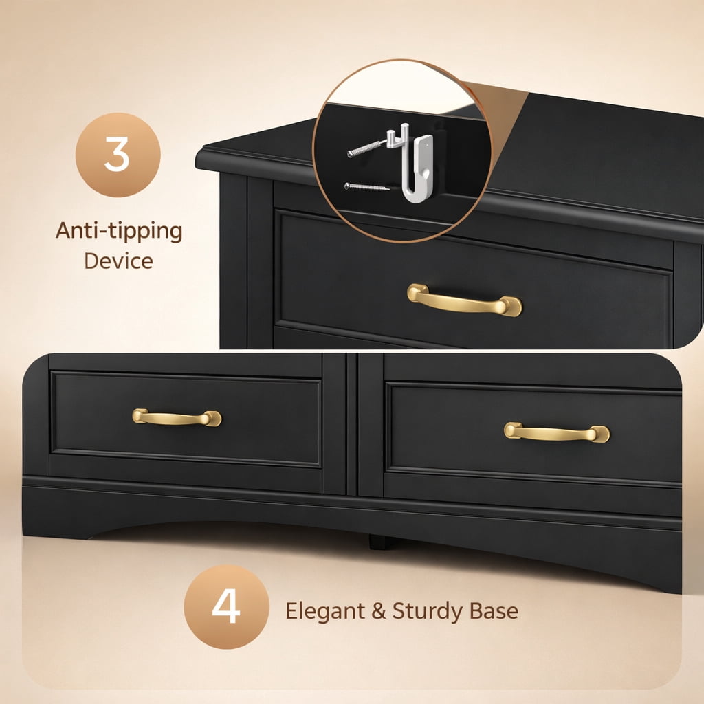 Aiho Extra-Wide 7-Drawer Wood Storage Dresser Chest, 47" Modern Cabinet Organizer with Safety Anti-Tip Hardware for Bedroom Living Room Hallway, Elegant Black Finish Aiho Extra-Wide 7-Drawer Wood Storage Dresser Chest, 47" Modern Cabinet Organizer with Safety Anti-Tip Hardware for Bedroom Living Room Hallway, Elegant Black Finish - Image 5