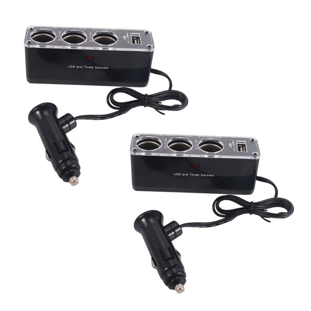 2X Encendedor de Cigarrillos 3 Enchufes USB Cargador de Coche CC 12V/24V Adaptador Triple con Puerto USB