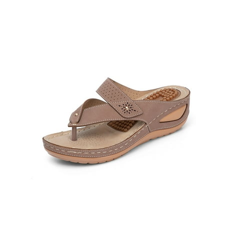 

Rotosw Ladies Thongs Sandals Slip On Casual Shoes Beach Flip-flops Women Slides Womens Fashion Summer Slippers Brown 6