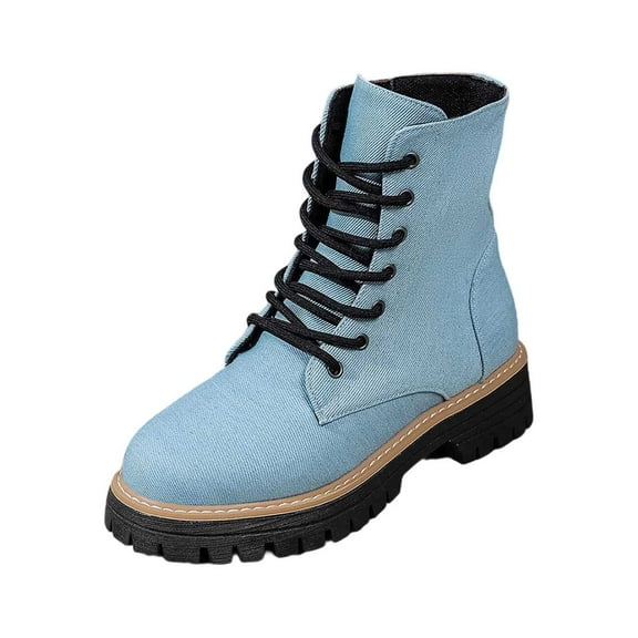 Women's Ankle Boots Fashionable Round Toe Denim With Lace Up Design and Heel for Stylish Comfort in Daily Wear and Work