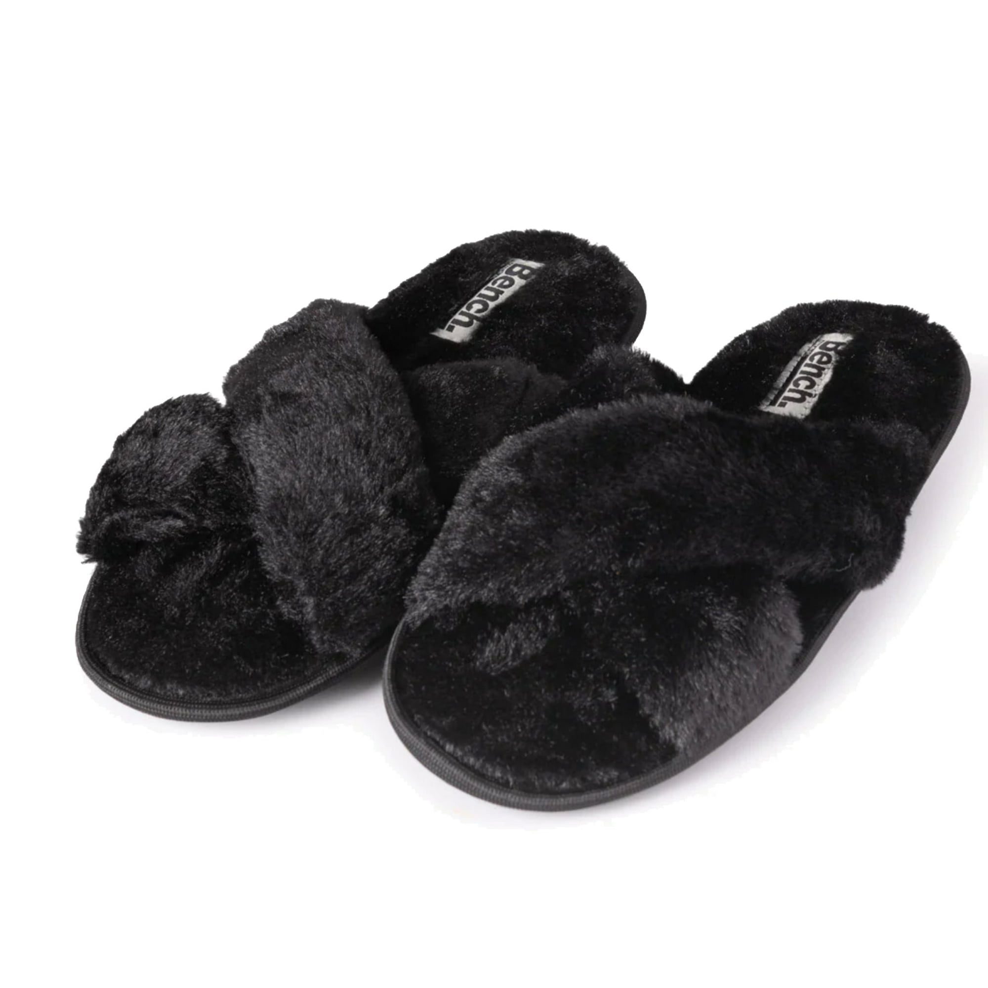 Bench Women Faux Fur Open-toe Criss Cross Band Slip-On Slippers