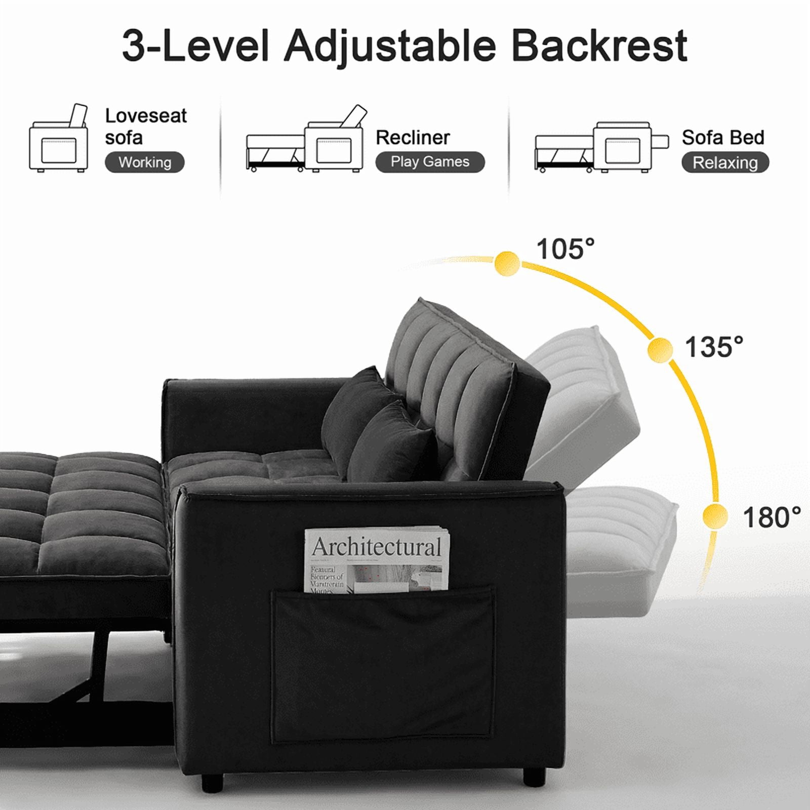 Gewnee 53 inch Convertible Sleeper Sofa Bed,Pull Out Loveseat Couch with Storage Pocket for Living Room,Apartment,Black02