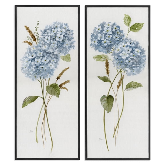 Stupell Industries Contemporary Blue Hydrangea Long Stems Black 2pc Framed Giclee Art Set, 10 x 24 each, by Nan