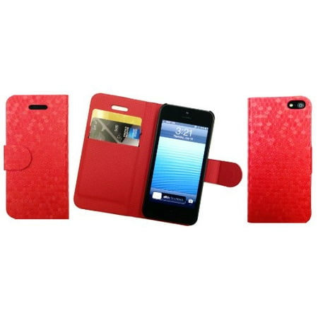Flip Open Cell - Wallet Case for Apple iPhone 5 5G PU Leather Flip Open Case with Backstand. (red)