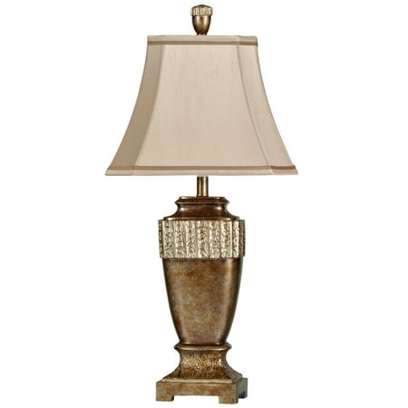 Conway Table Lamp - Brown Glaze With Silver Leaf Finish - Beige Fabric Shade