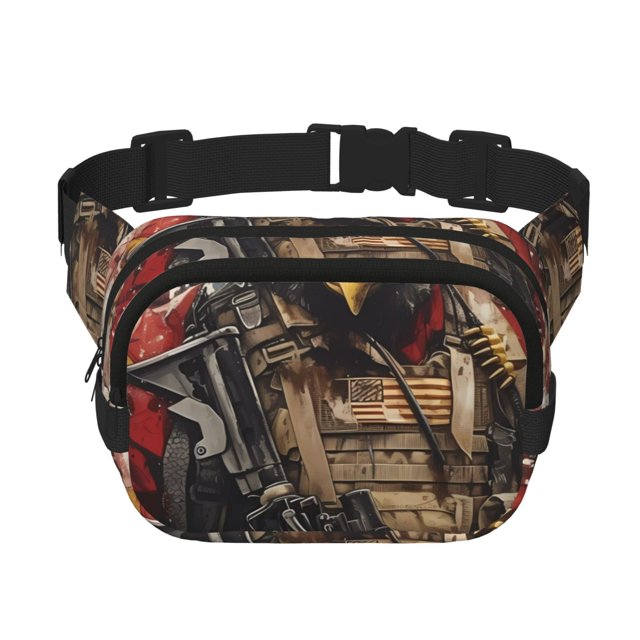 Kdxio Sac Banane à Double Couche Imprimé Aigle Chauve, Ceinture Réglable, Sac de Sécurité Mains Libres pour Voyage Randonnée Course Sergé
