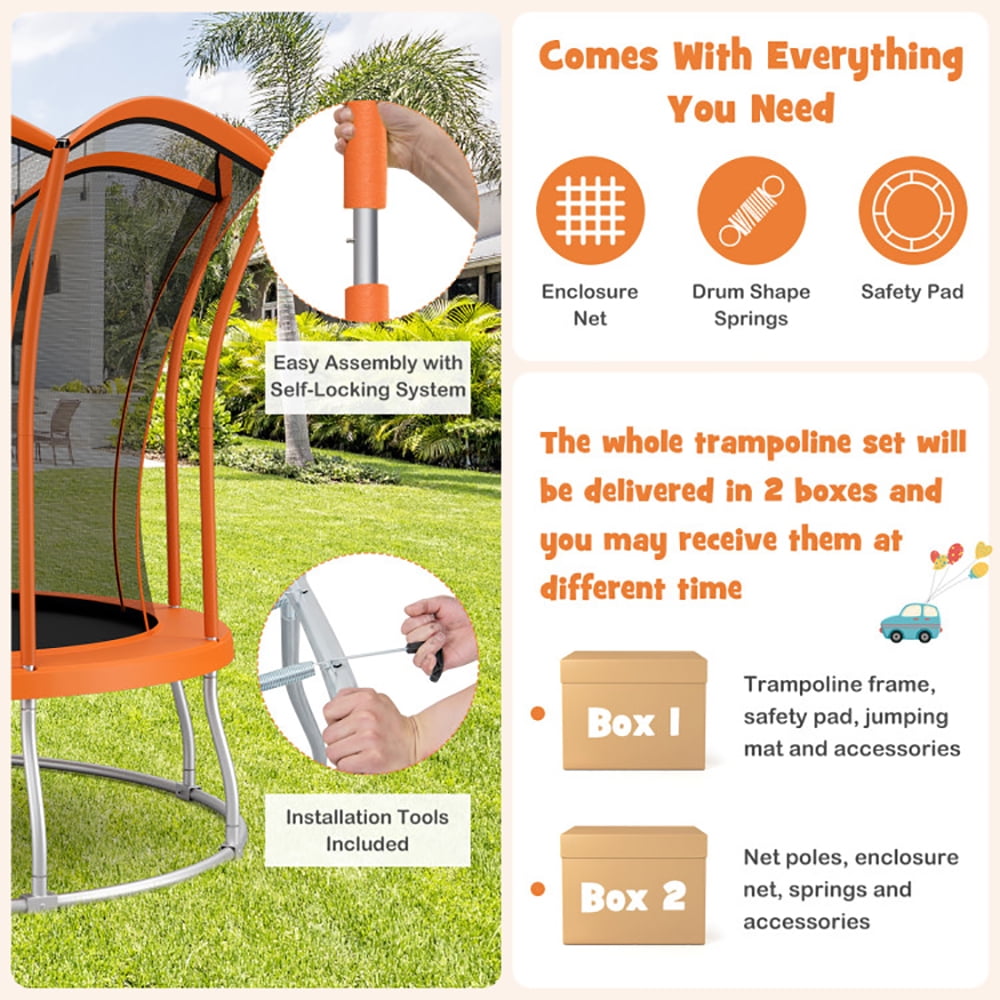 Aimee Lii 10 Feet Unique Flower Shape Trampoline with Galvanized Steel Frame, Large Trampoline for Backyards, Outdoor Kids Trampoline-Orange