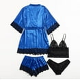 thumbnail image 4 of Brnmxoke Womens Lingeries Silk Pajamas Robes Set 4Pcs Sexy Pjs Cami Shorts Satin Sleepwear Soft Cozy Lace Solid Color Nightwear Sets Loungewear, 4 of 7