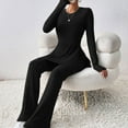 thumbnail image 3 of Women Crewneck Tops & Wide Leg Pant Set Simple Slouchy Home Suits (Army Green S), 3 of 6