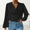 thumbnail image 2 of QLEICOM Women's Chiffon Long Sleeve Shirt Loose Draped V-neck Tops Pile Collar T-shirt Blouses Shirts Tops Black L, US Size 8, 2 of 3