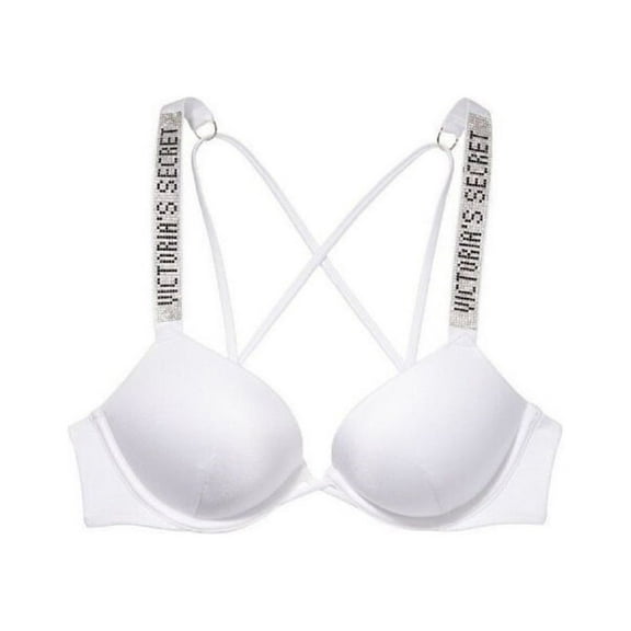Victoria's Secret Bombshell Add 2 Cups Size Shine Strap Bikini Swim Top Rhinestone Logo White Size 34B NWT