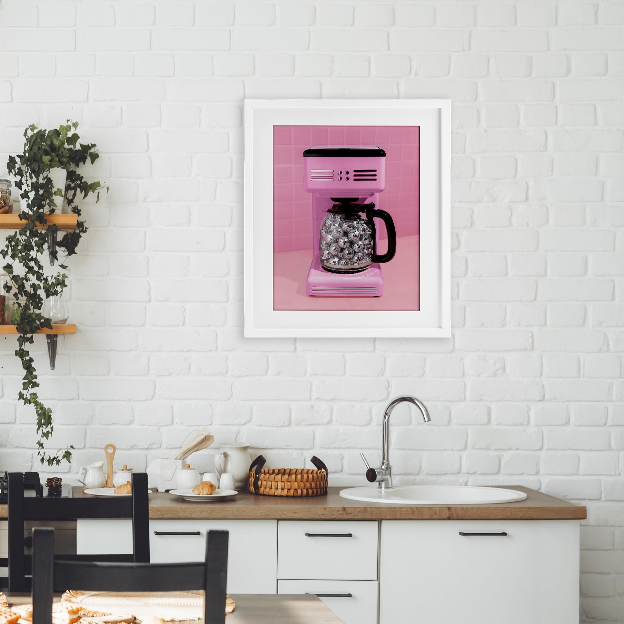 Stupell Industries Disco Coffee Over Pink White Framed Print Under Glass, design by LISH Creative