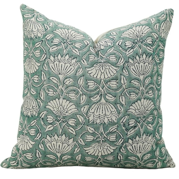 Fabdivine Hand Block Print Pure Linen Throw Pillow Covers, 12X20, Throw Pillowcase Cushion Cover with Zipper for Sofa, Couch, Home Décor, Outdoor, Farmhouse, Living Room, Ulta Kamal