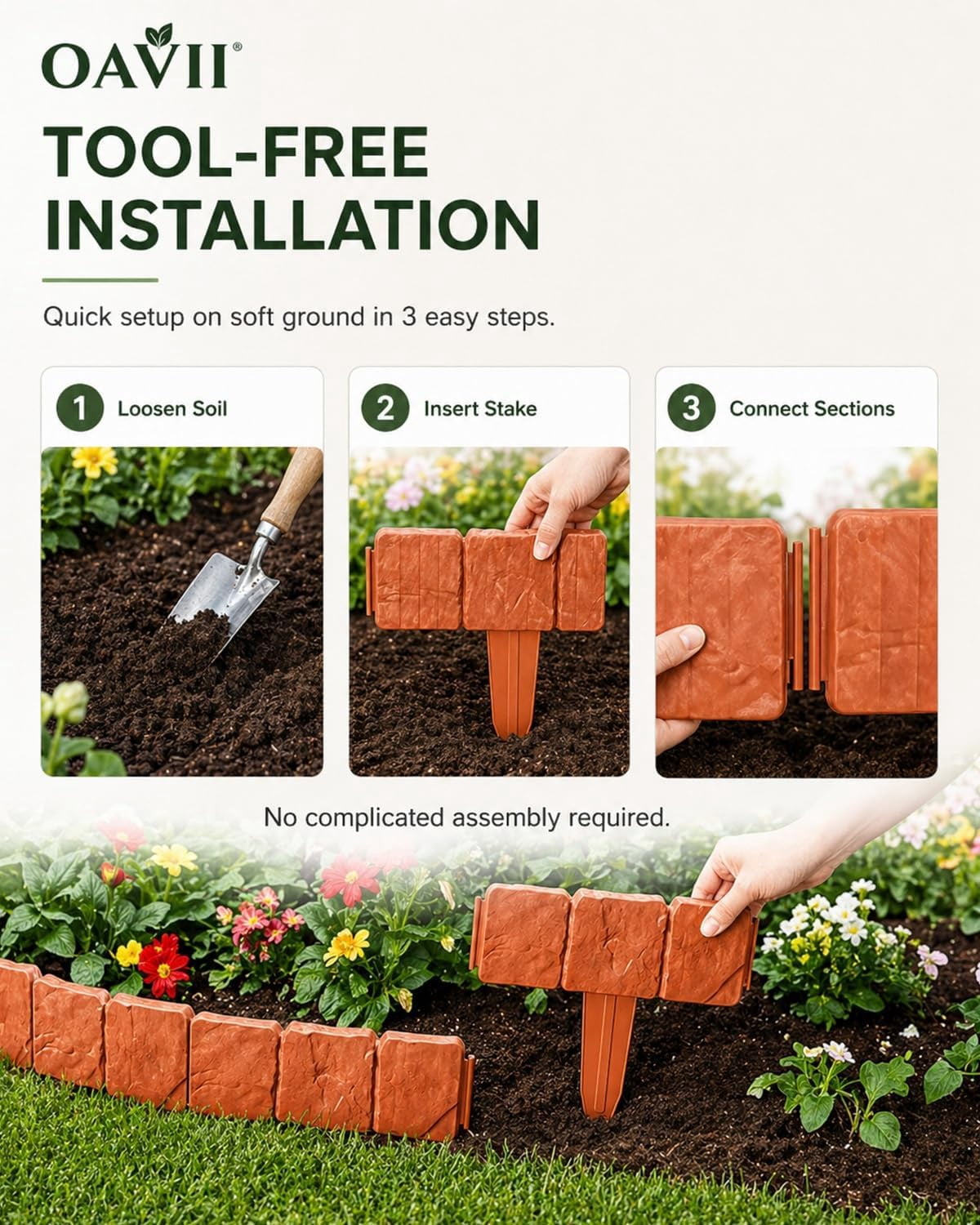 Imitation Stone Garden Fence, Stone-Look Lawn Edging Border for Flower Beds, Plastic Garden Retaining Edging Fence, Flexible Interlocking Landscape Edging, No Dig Decorative Lawn Border