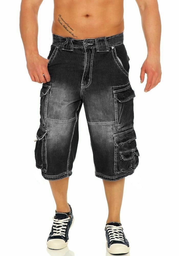 men's blue jean cargo shorts