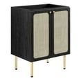 thumbnail image 1 of Pemberly Row 24" Wood & Rattan Bathroom Vanity Cabinet in Black, 1 of 10