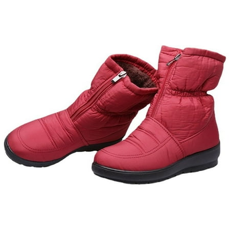 Sexlip Women s Plus Size Winter Snow Boots Warm Plush Lined Waterproof Ankle Boots Zipper Closure Non-Slip Shoes Outdoor Walking Casual Plush Shoes Red 36