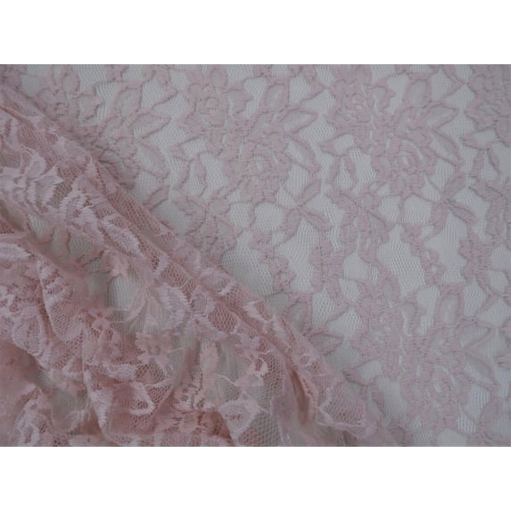 5 Yard Lot Embroidered Stretch Lace Apparel Fabric Sheer Floral Salt Pink QQ101