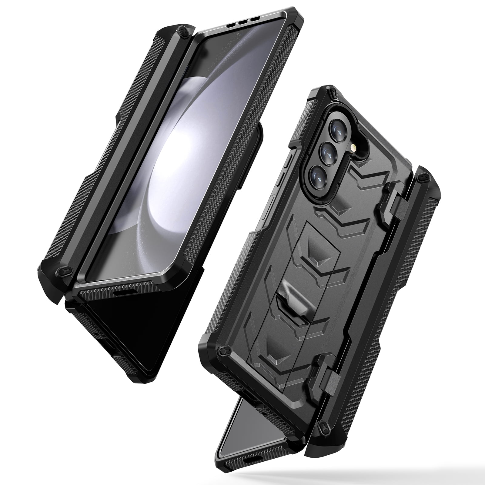 ELEHOLD Rugged Phone Case for Samsung Galaxy Z Fold 5 with Built-in Screen Protector Hidden Kickstand Pen Slot Heavy Duty Full Body Shockproof Case for Samsung Z Fold5 2023,Black