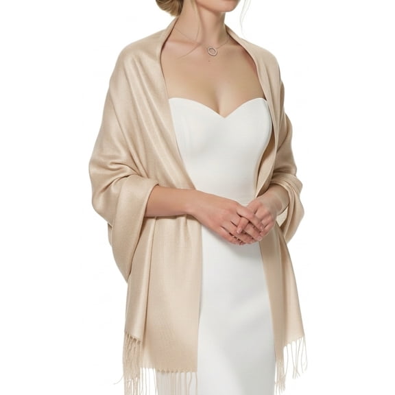 Pashmina Shawls Scarf for Women Large Silky Wraps for Evening Dress Bridesmaid Wedding Winter Beige