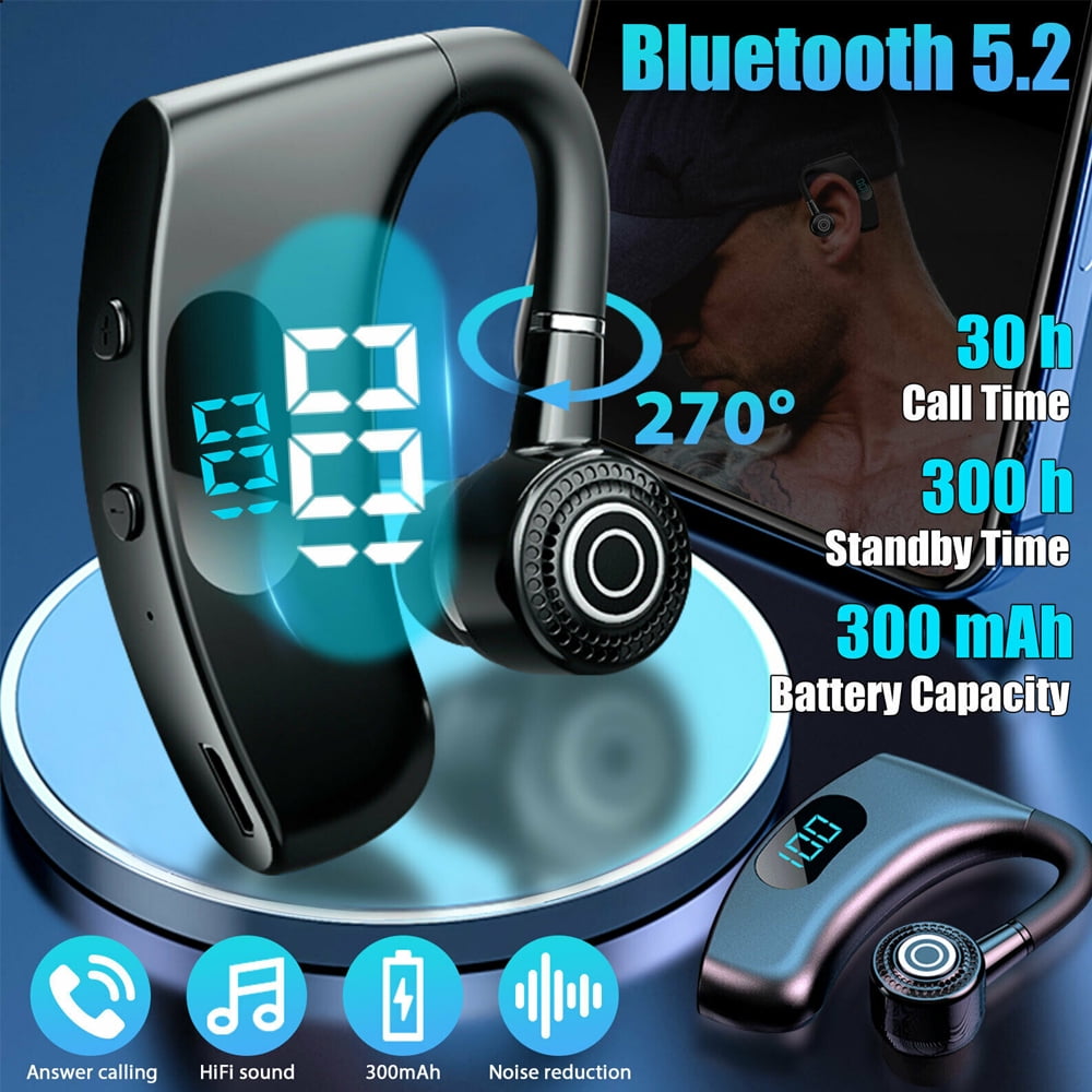Bluetooth Headset, Wireless Earpiece V5.2 Ultralight Hands Free Business Earphone with Mic for Business/Office/Driving (Without Charging Case)