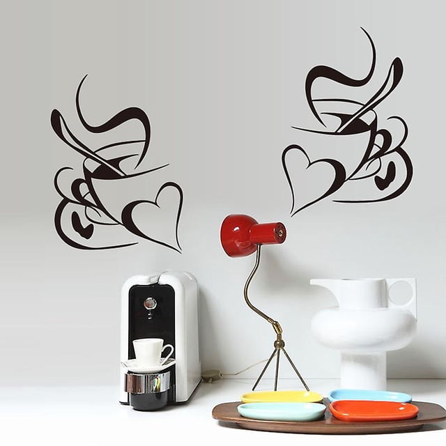 Juego de 2 calcomanías de vinilo para pared de cocina, tazas con cita de amor para decoración de pub, decoración de café, té, mural extraíble, calcomanía de pared negra, taza, decoración del hogar