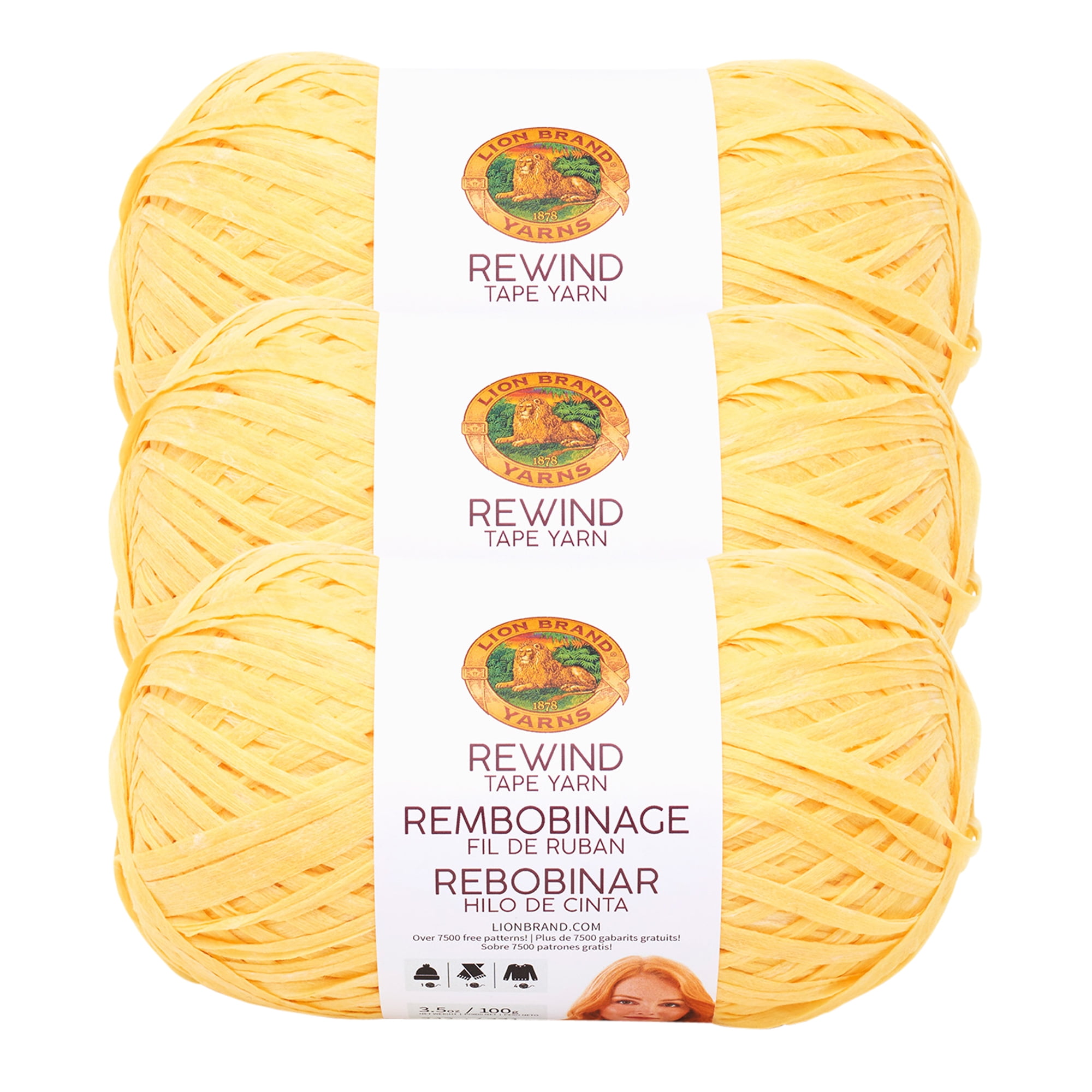 Lion Brand Yarn Rewind Make Lemonade Tape Bulky Polyester, Viscose Yellow Yarn 3 Pack