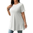 thumbnail image 3 of LANREMON Tunic Tops for Women Summer Short Sleeve Oversized Blouses Casual Loose Fit Round Neck Plus Size Tee Shirts 5XL, 3 of 8