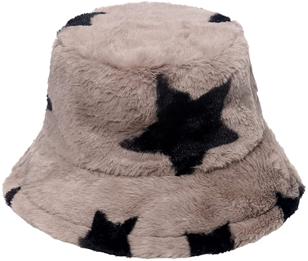 Leopard Print Faux Fur Bucket Hats 