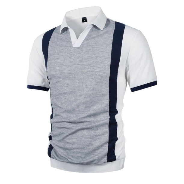 Ceisia Men's Polo Shirt | Slim Fit Short Sleeve Color Block Patchwork Stripe Polo | Breathable Wrinkle-resistant (Multiple Combinations) Gift