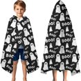thumbnail image 3 of Halloween Ghost Boo Pattern Hooded Bath Towel，60"x35" for Ages 3 To 12 Kids, Quick Dry Lightweight Soft Microfiber Hood Beach Towel Cover Up for Kids, 3 of 7