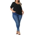 thumbnail image 2 of Blusas de verano casuales de mujer de tallas grandes Agnes Orinda, con textura plisada, cuello en V con muesca y mangas cortas con volantes, 1X, negro, 2 of 6
